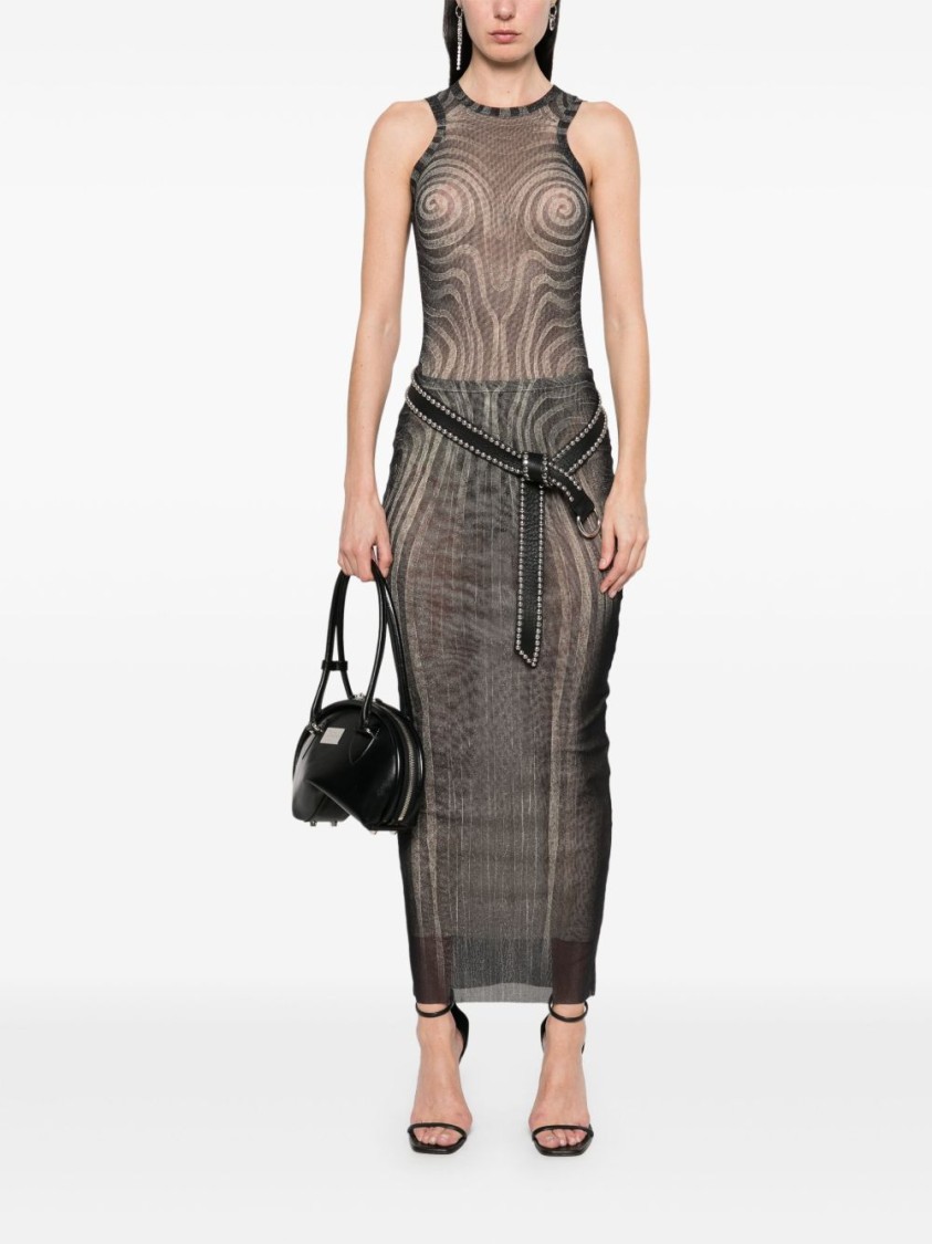 Jean Paul Gaultier Mesh Spiral Printed Long Skirt