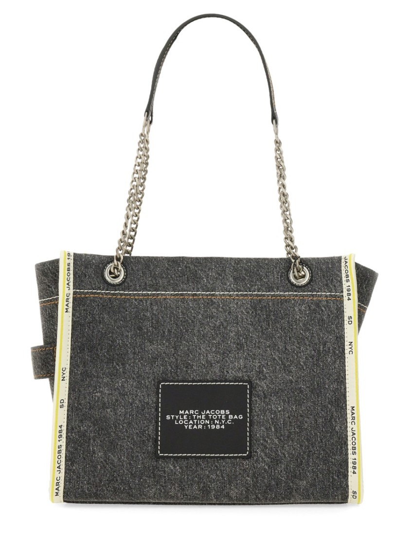 Shop Marc Jacobs "the Denim Chain Medium" Tote Bag In Black