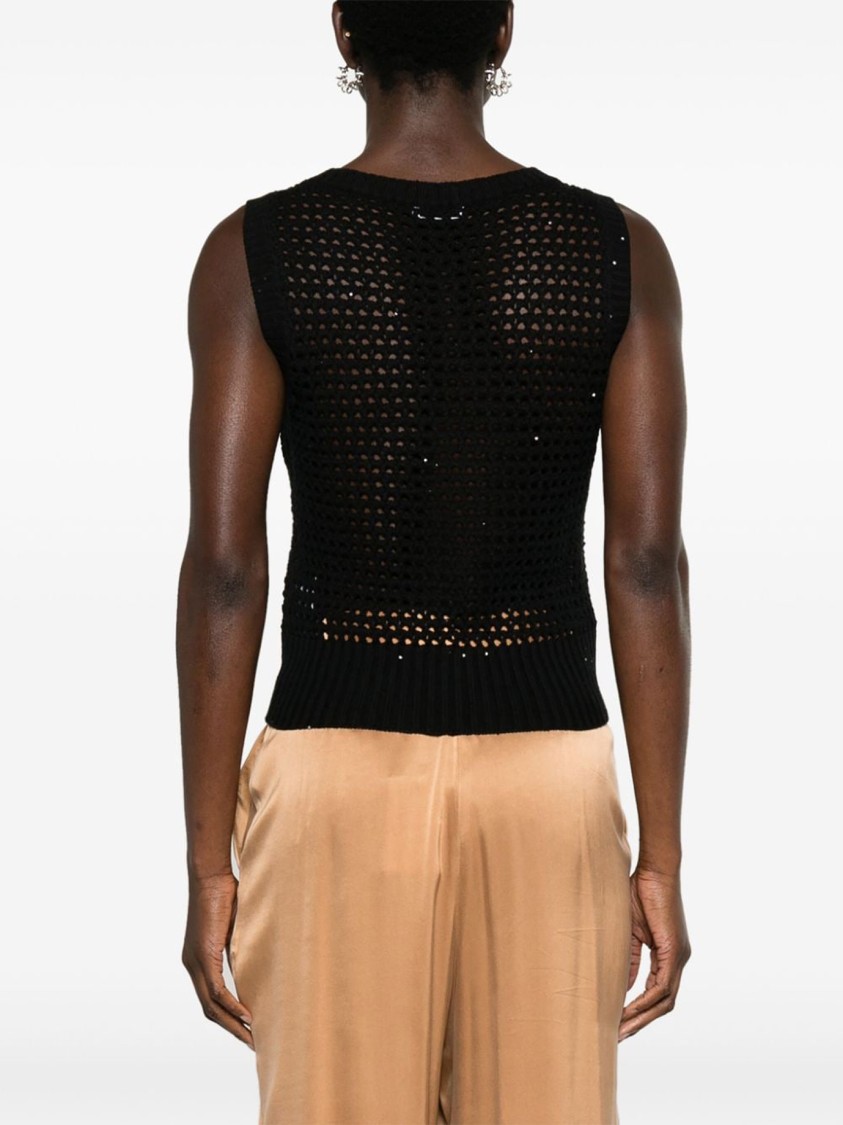 Brunello Cucinelli Black Sleeveless Top With Deep V-neckline In Black