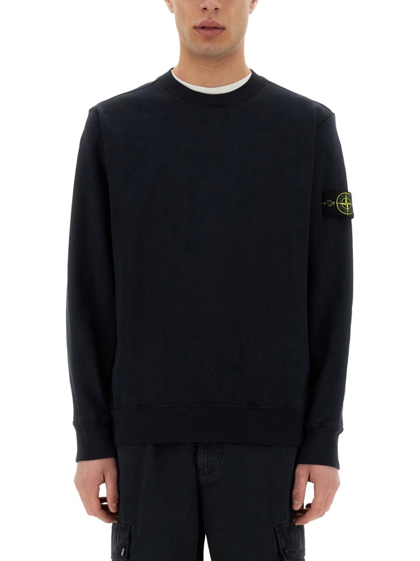 Stone Island Compass-patch Concealed-fastening Coat In Blue