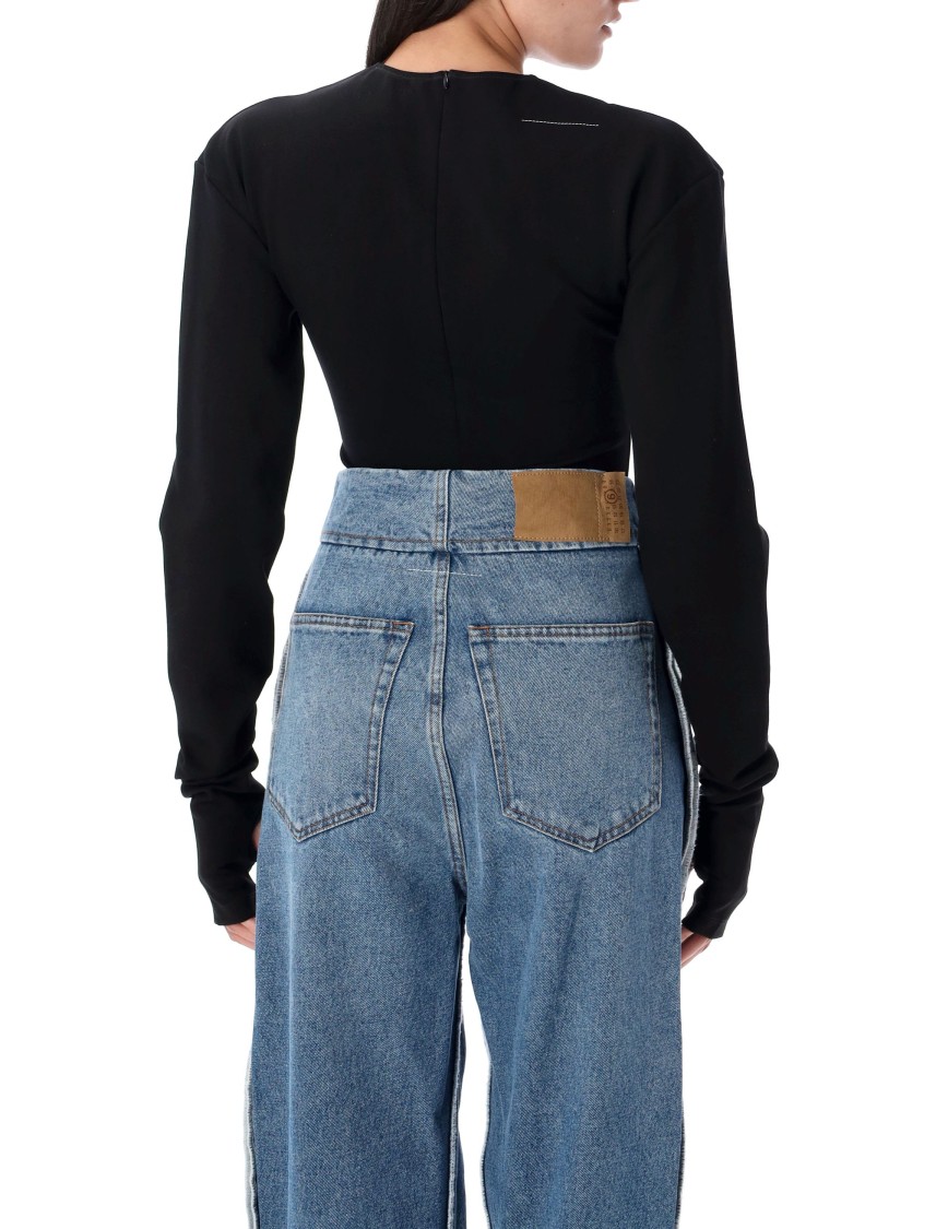 Mm6 Maison Margiela Mm6 By Maison Margiela Long-sleeved Fitted Bodysuit With Discreet Closure In Black