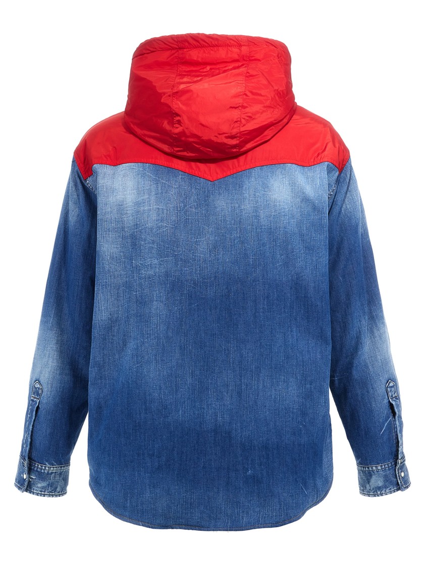 Dsquared2 Hooded Denim Jacket Zip Pockets In Blue