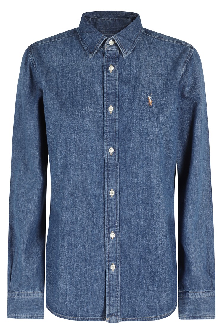 Shop Polo Ralph Lauren Classic Denim Shirt With Long Sleeves In Blue