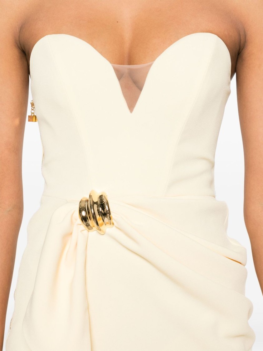 Elisabetta Franchi Strapless Yellow Dress With Sweetheart Neckline In Neutrals