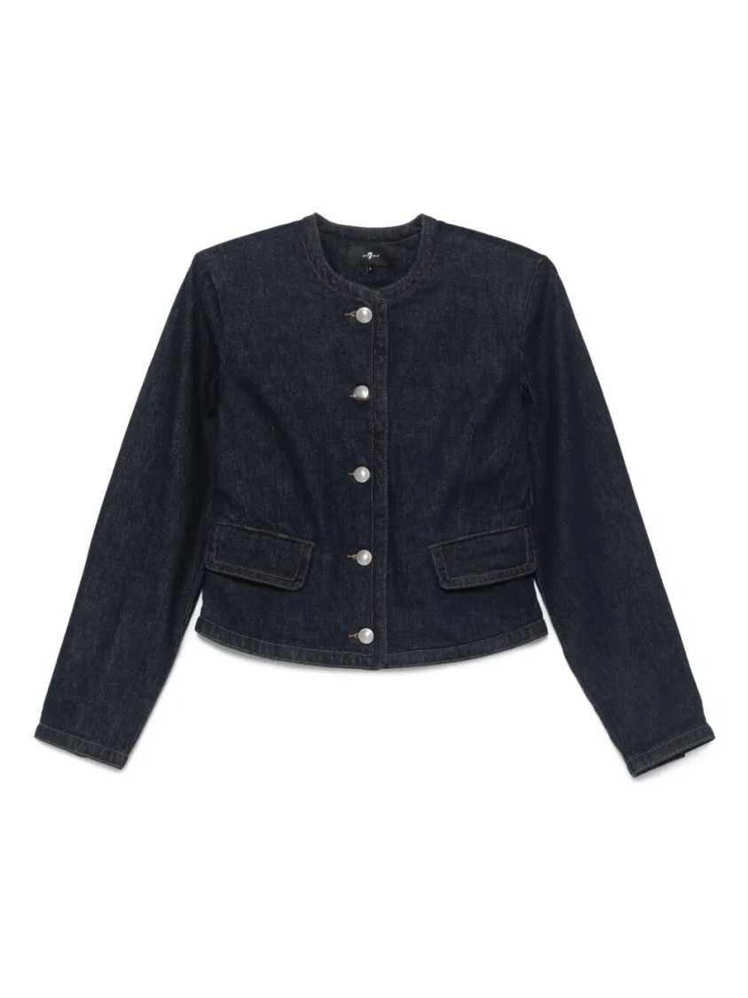 7 For All Mankind `lady Jacket Smoove With Exposed Buttons` Jacket In Black