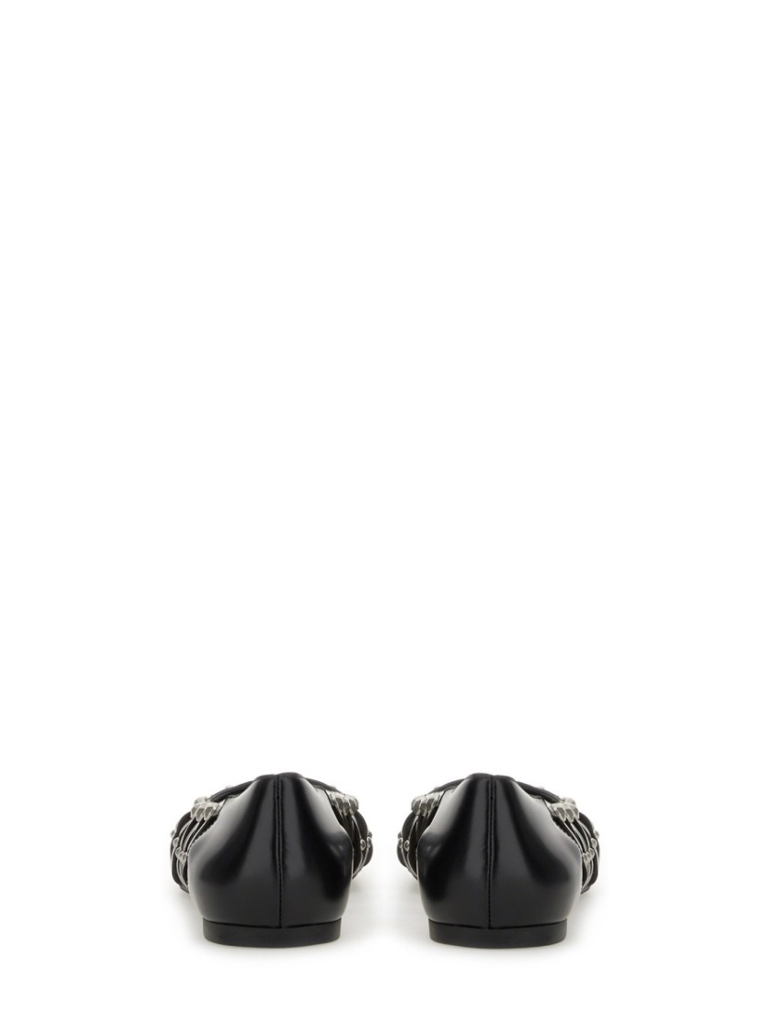 Ash Bazaar Bis Ballet Flats In Black Leather In Black