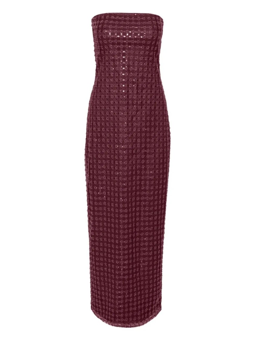 Rotate Birger Christensen Rotate Floor-length Burgundy Strapless Evening Dress With Sequined Detailing In Black