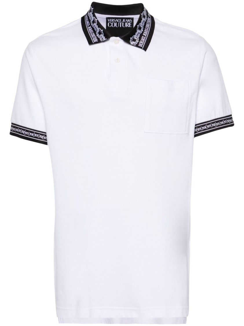 Shop Versace Jeans Couture Fit Polo Shirt With Patterned Collar In White