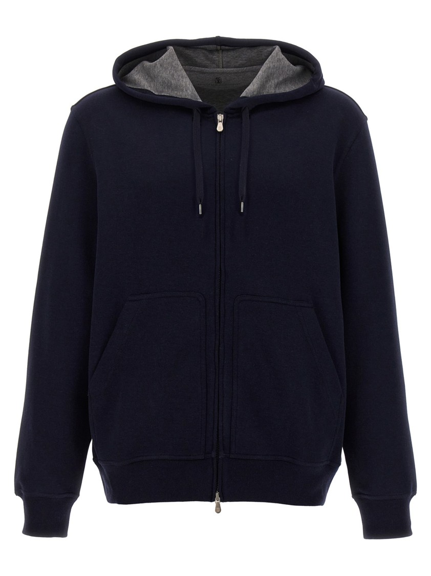 Brunello Cucinelli Zip-up Hoodie With Contrasting Lining And Ribbed Cuffs In Black
