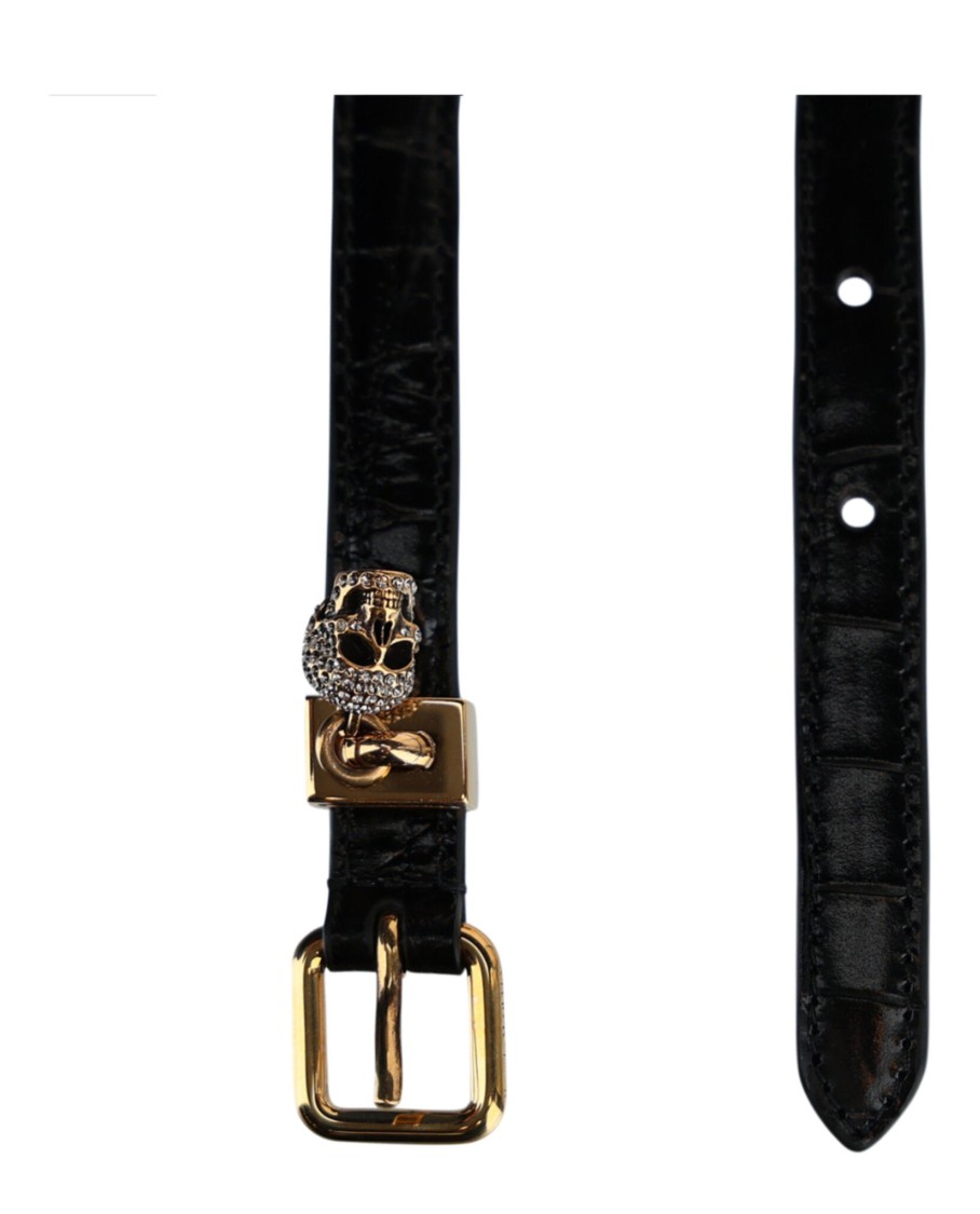 Alexander Mcqueen Skull Croc Embossed Double Belt In Black