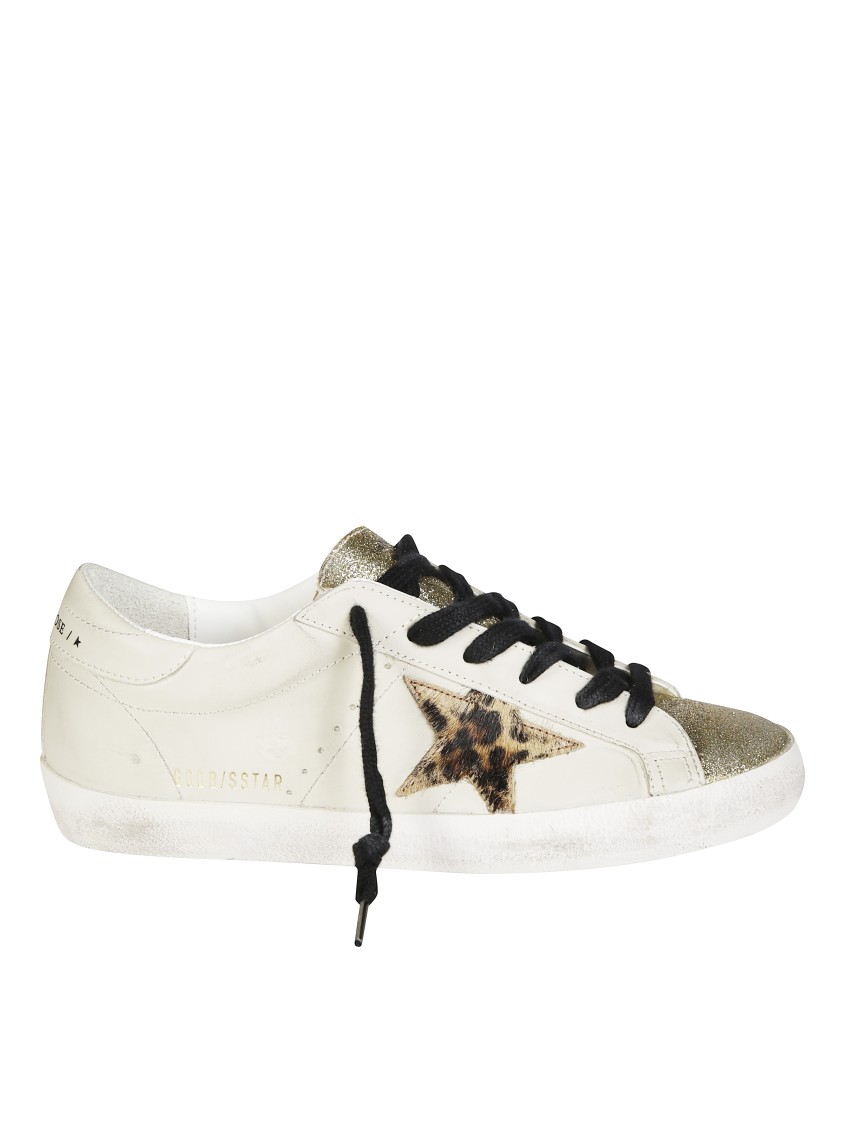 Golden Goose Superstar Leather Upper Glitter Sneakers In White