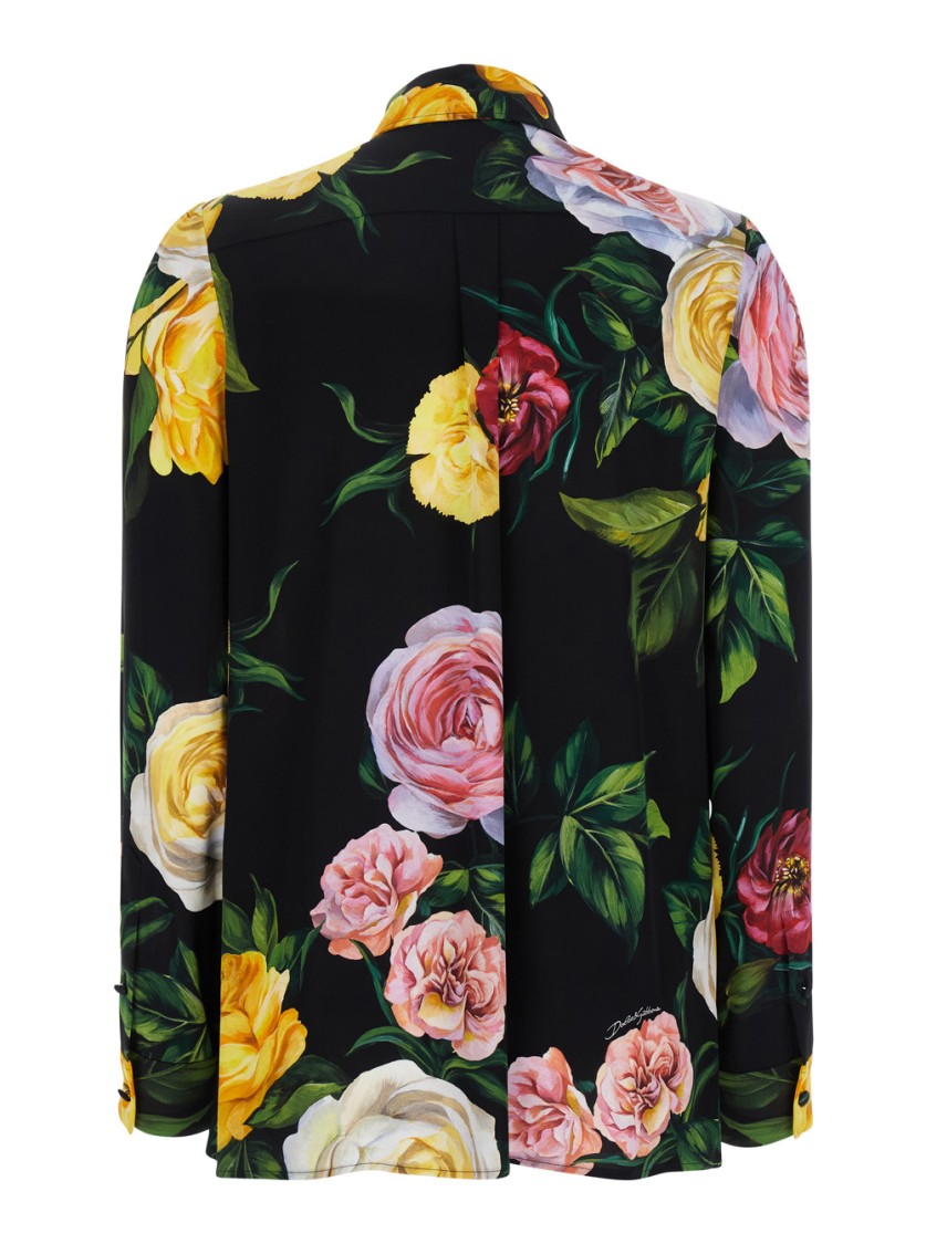 Shop Dolce & Gabbana All-over Floral Motif Silk Multicolor Shirt In Black