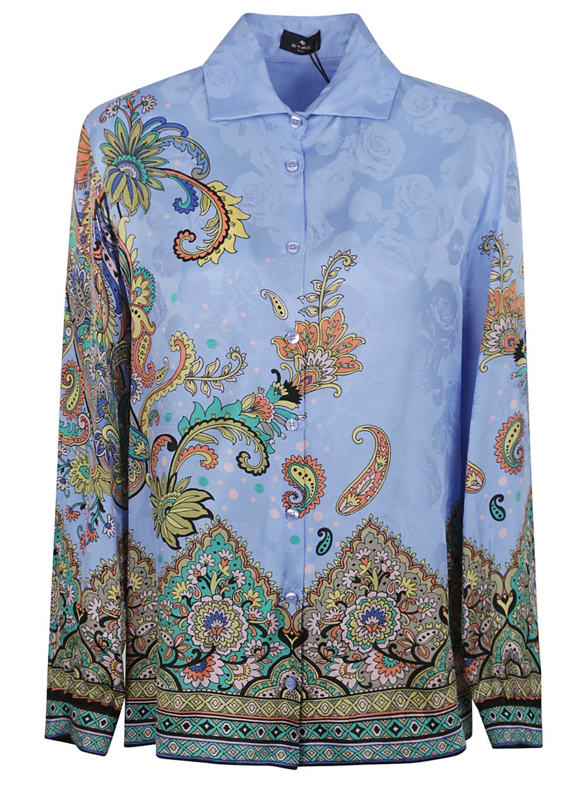 Etro All-over Signature Print Long-sleeved Shirt In Blue