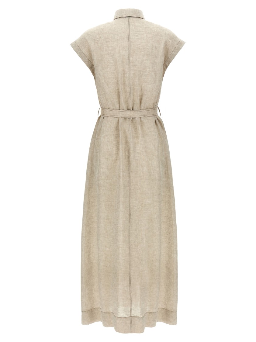 Brunello Cucinelli Sleeveless Linen Shirt-style Dress With Monile Detail