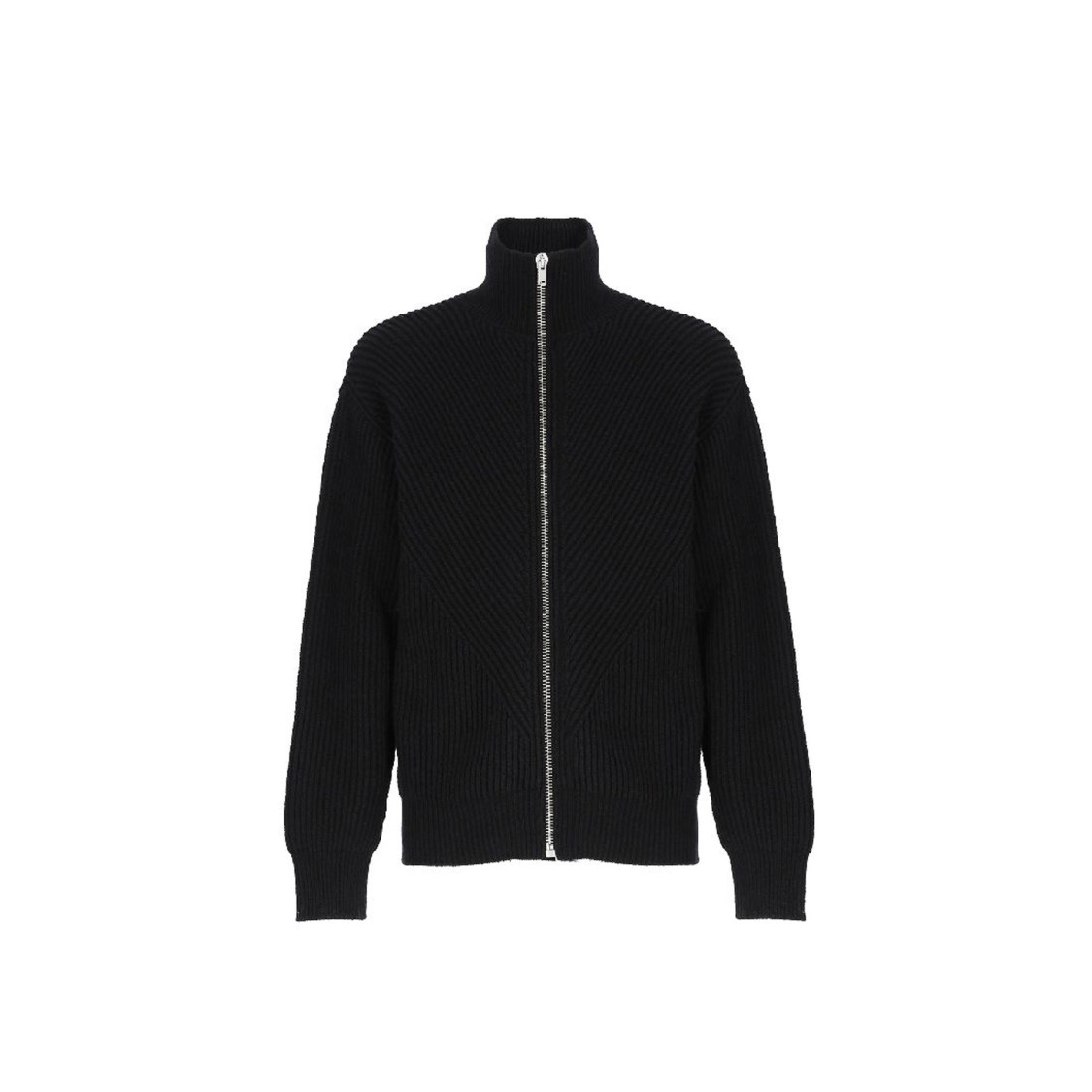 Jil Sander Black Wool Sweather With Zip Up Element