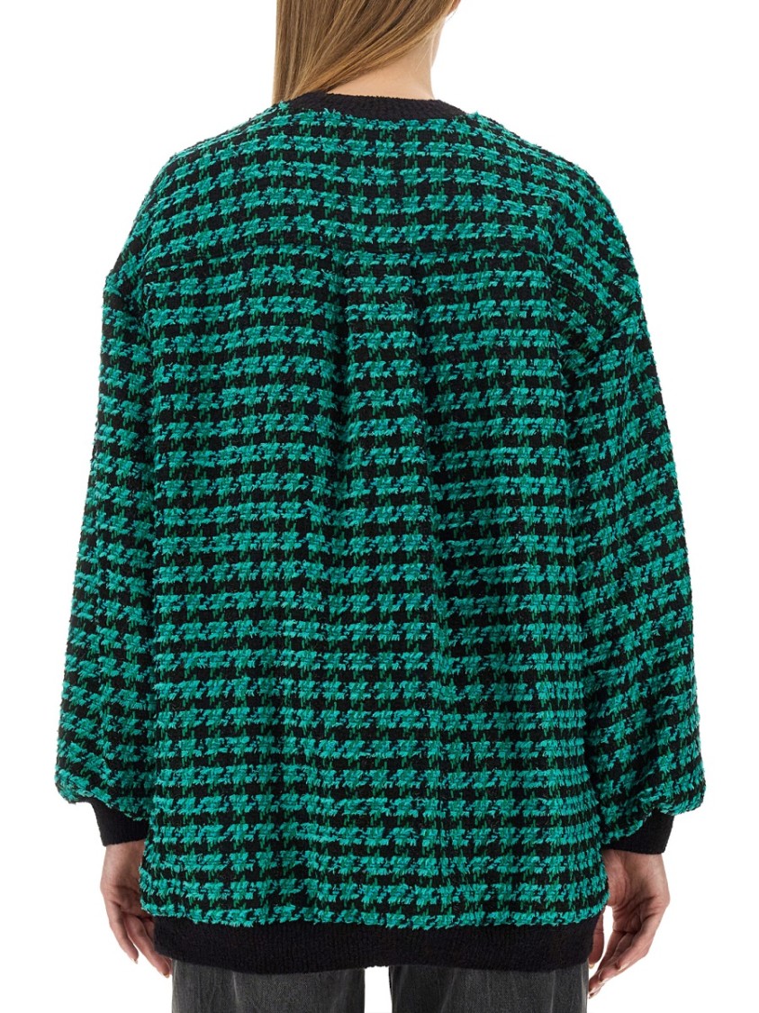 Msgm Houndstooth-pattern Tweed Cardi-coat In Green