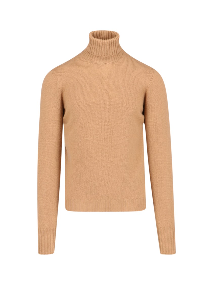 Drumohr Turtleneck Sweater In Brown Cashmere Ribbed Trim In Brown