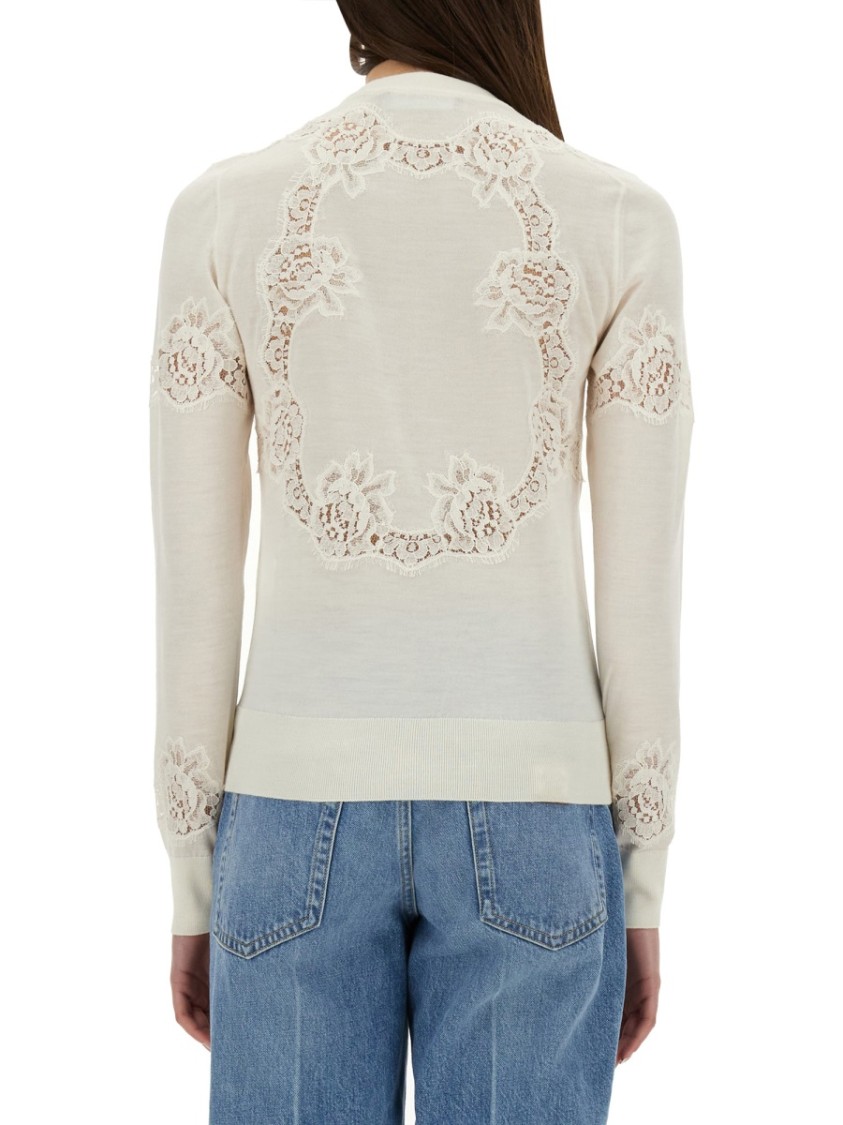 Dolce & Gabbana Cashmere And Silk Cardigan With Lace Inlay In White