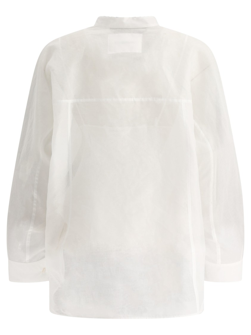 Jil Sander White Shirt With Sheer Petticoat Layer And Mandarin Collar In White