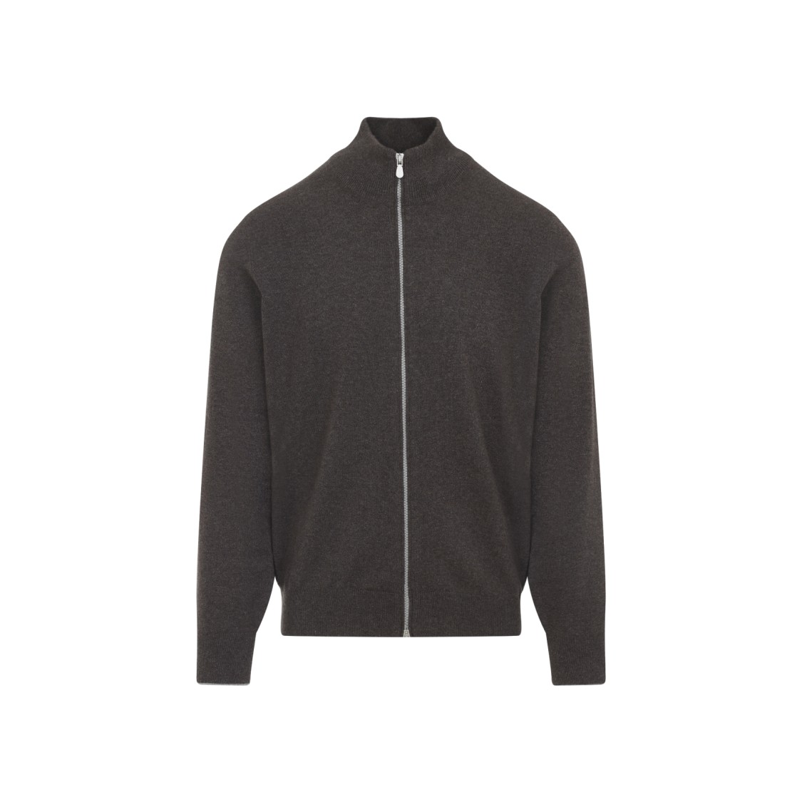 Brunello Cucinelli Mélange Brown Cashmere Full Zip Cardigan In Black
