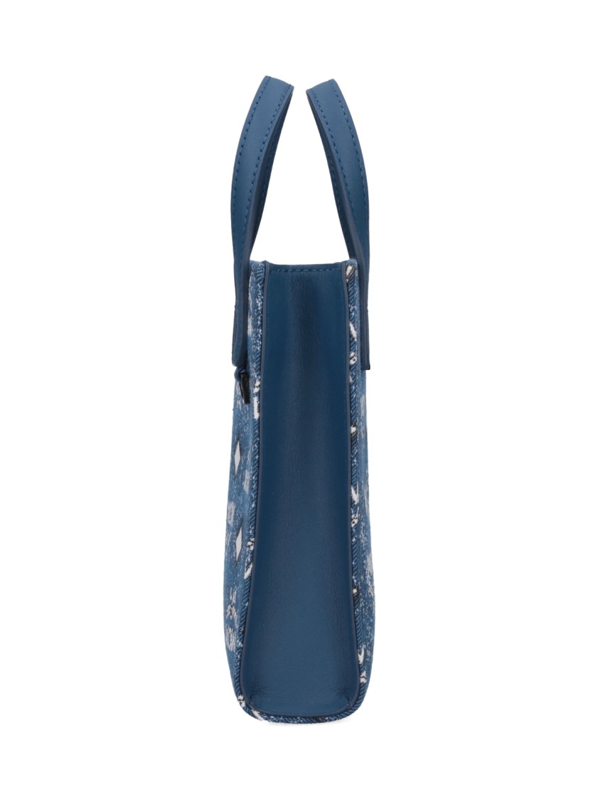 Mcm Glitter Finish Canvas Handbag With Detachable Tag