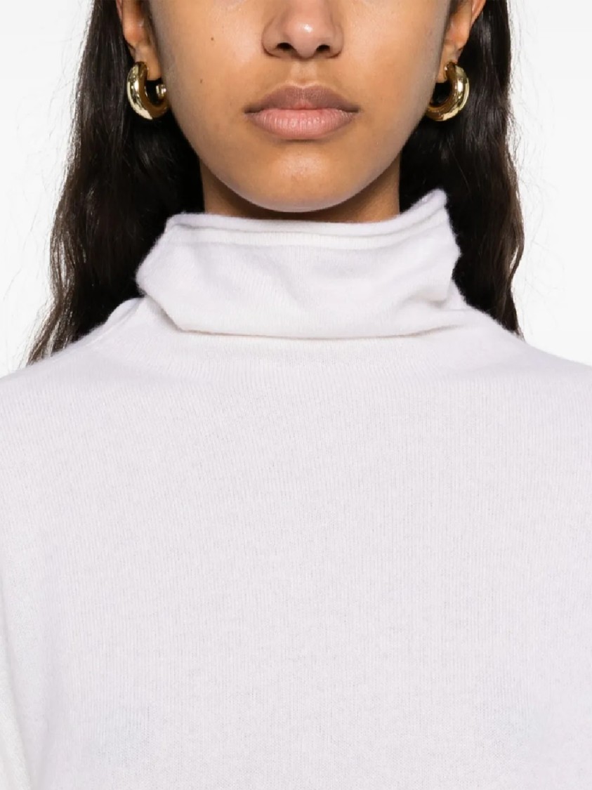 Max Mara High-neck Cashmere Top With Subtle Cuff Detailing In White
