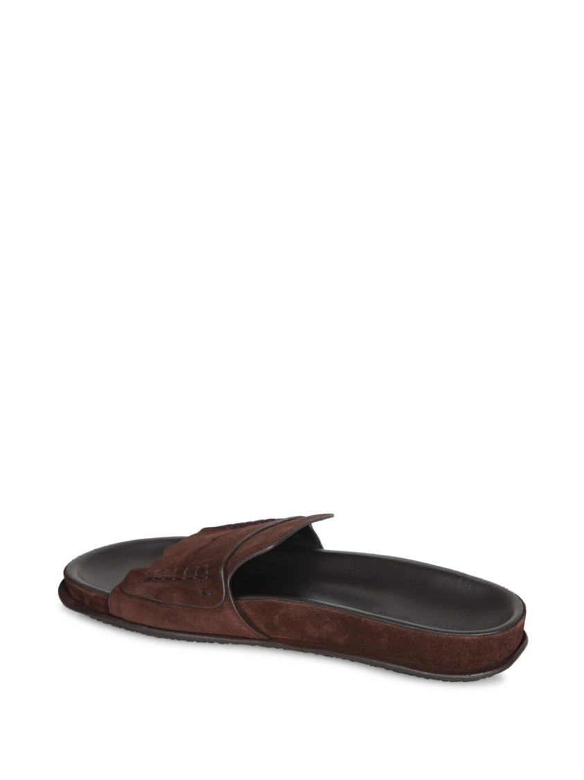 Jacquemus Diamond Cut Suede Slides With Flat Sole In Brown