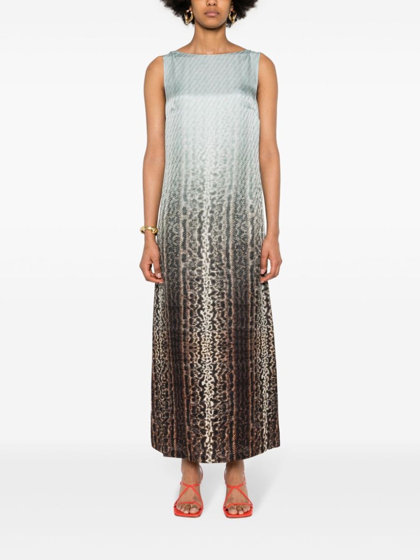 Fendi Silk Midi Dress With Gradient Design In Multi