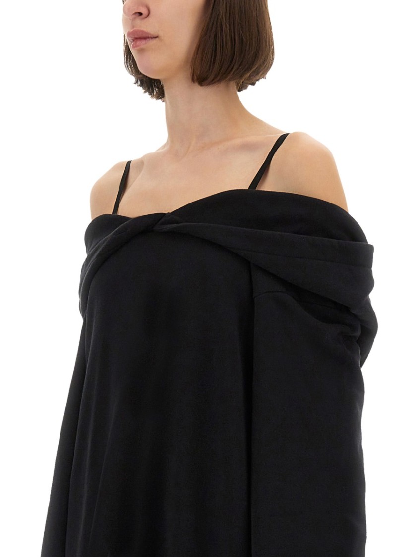 Mm6 Maison Margiela Mm6 By Maison Margiela Off-shoulder Black Sweatshirt Dress With Cozy Hood In Black