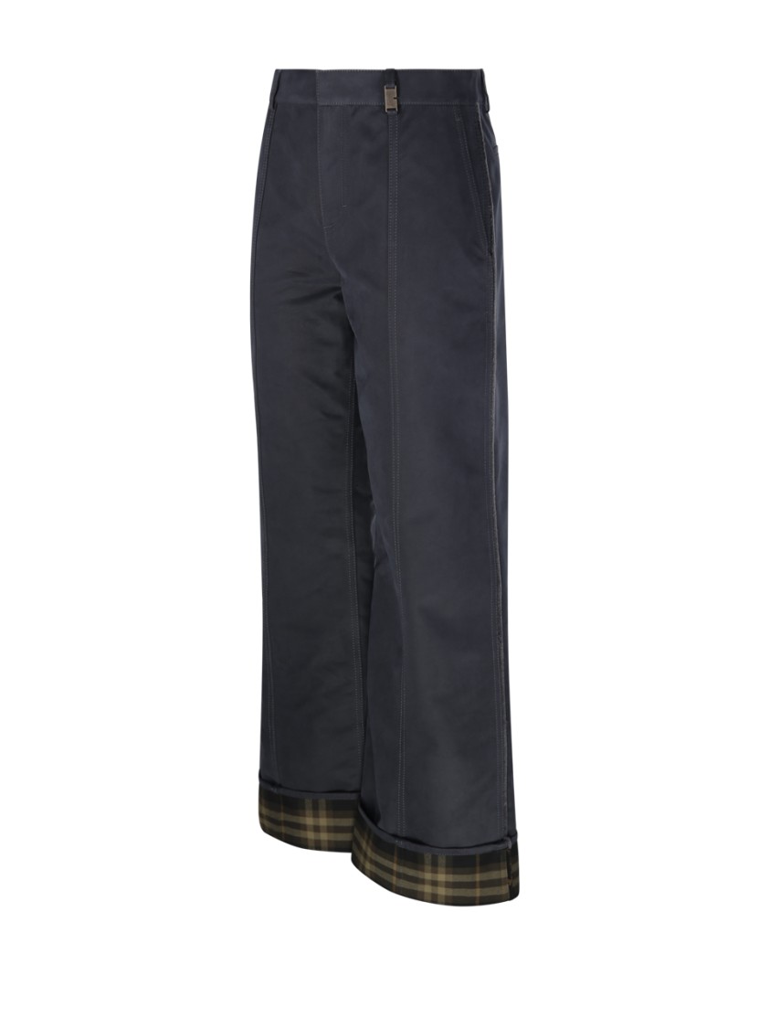 Shop Burberry Wide-leg Pants With Classic Plaid Cuffs In Grey
