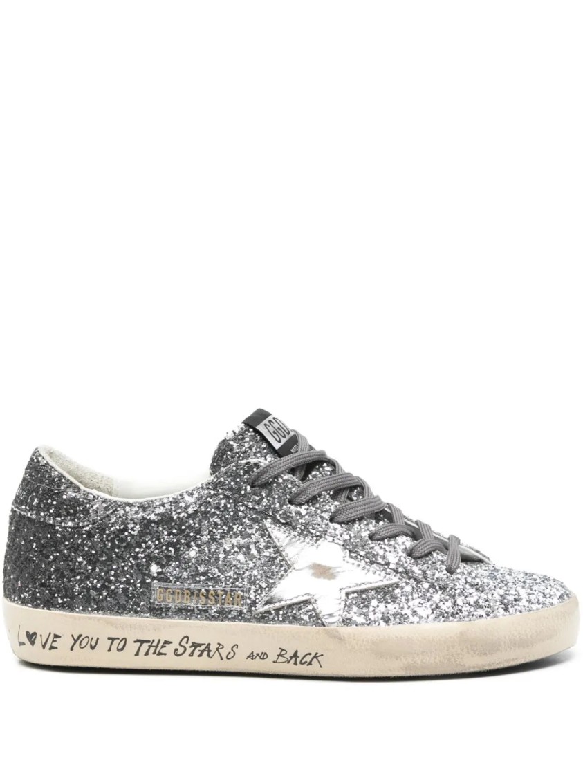 Golden Goose Glittering Silver-tone Lace-up Sneakers With Padded Ankle In Gray