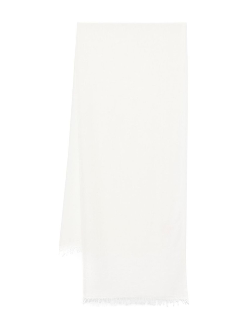 Faliero Sarti Cream Cashmere-silk Scarf With Delicate Fringe Trimming
