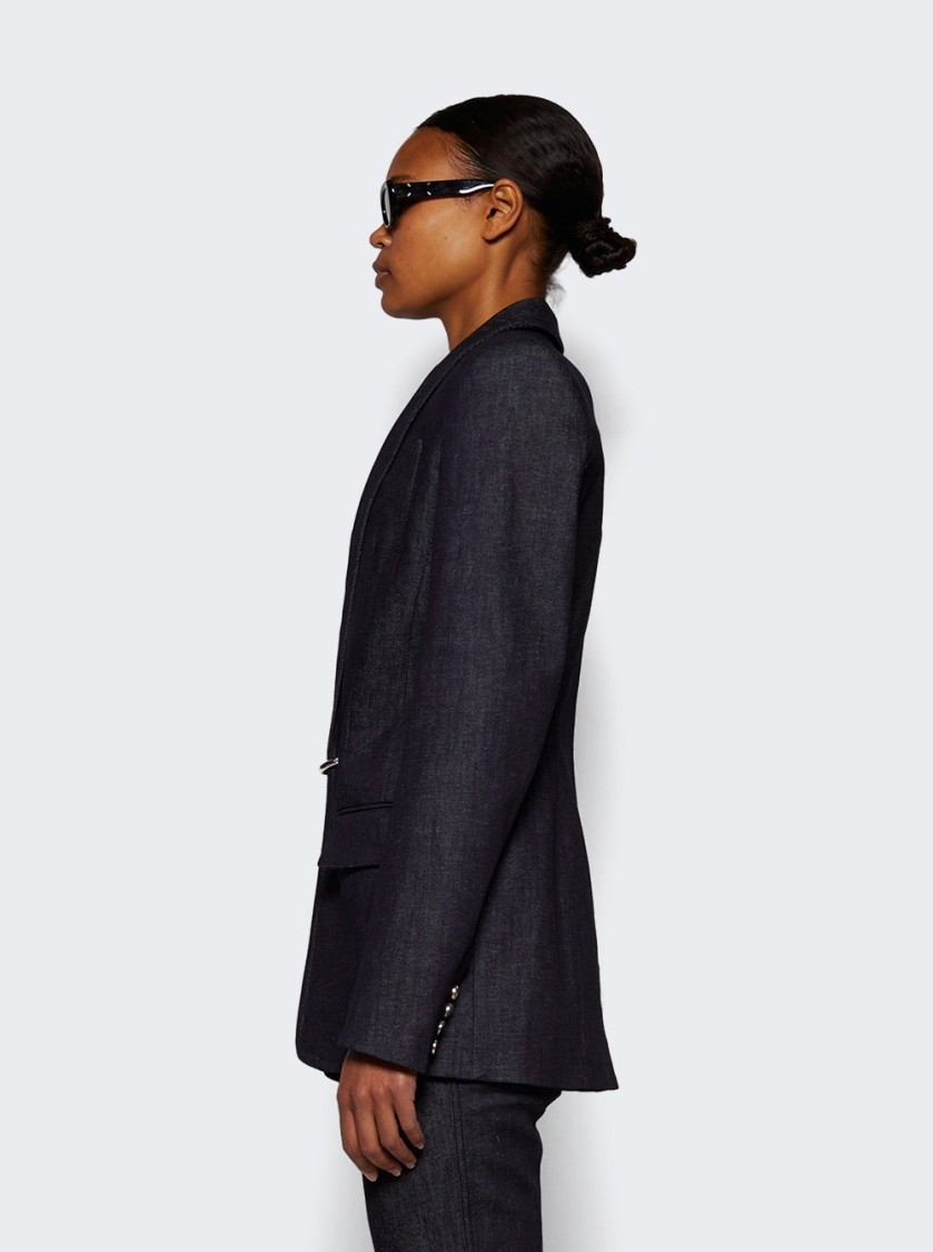 Mugler Pierced Tailored Jacket Raw Blue In Blue