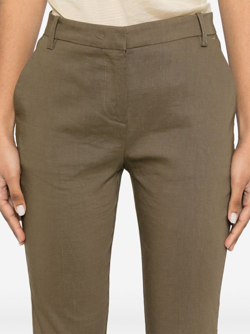 Pinko Tailored Green Trousers With Mid-rise Waist In Green