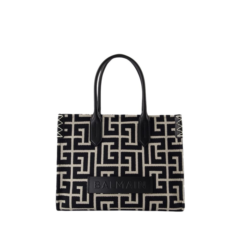 Balmain B-army 36 Shopper Bag - Cotton - Ivory/black In Black