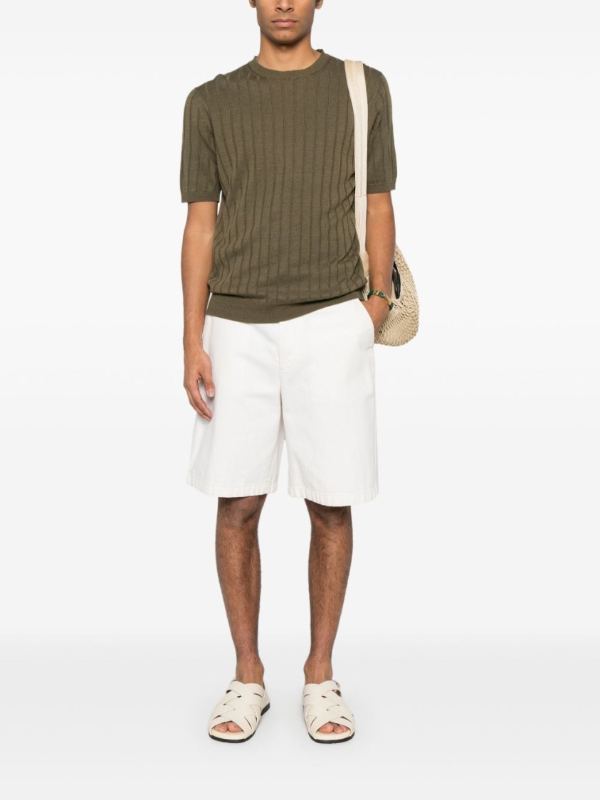 Boglioli Crewneck Green Flat-ribbed Linen In Green