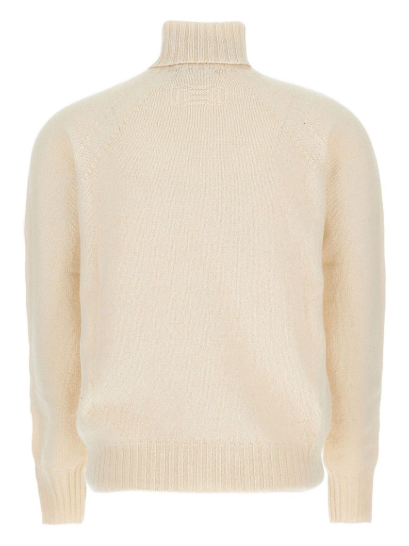 Drumohr Ribbed Turtleneck Sweater With Raglan Sleeves In Off-white In Neutral