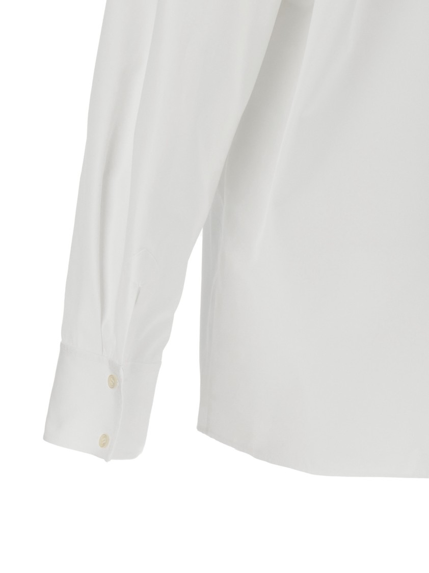 Saint Laurent White Pointed Collar Long Sleeve Shirt In Cotton Man In White