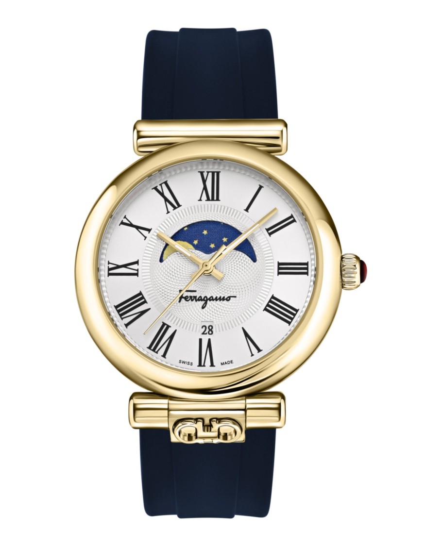 Ferragamo Ora Moonphase Strap Watch In Black
