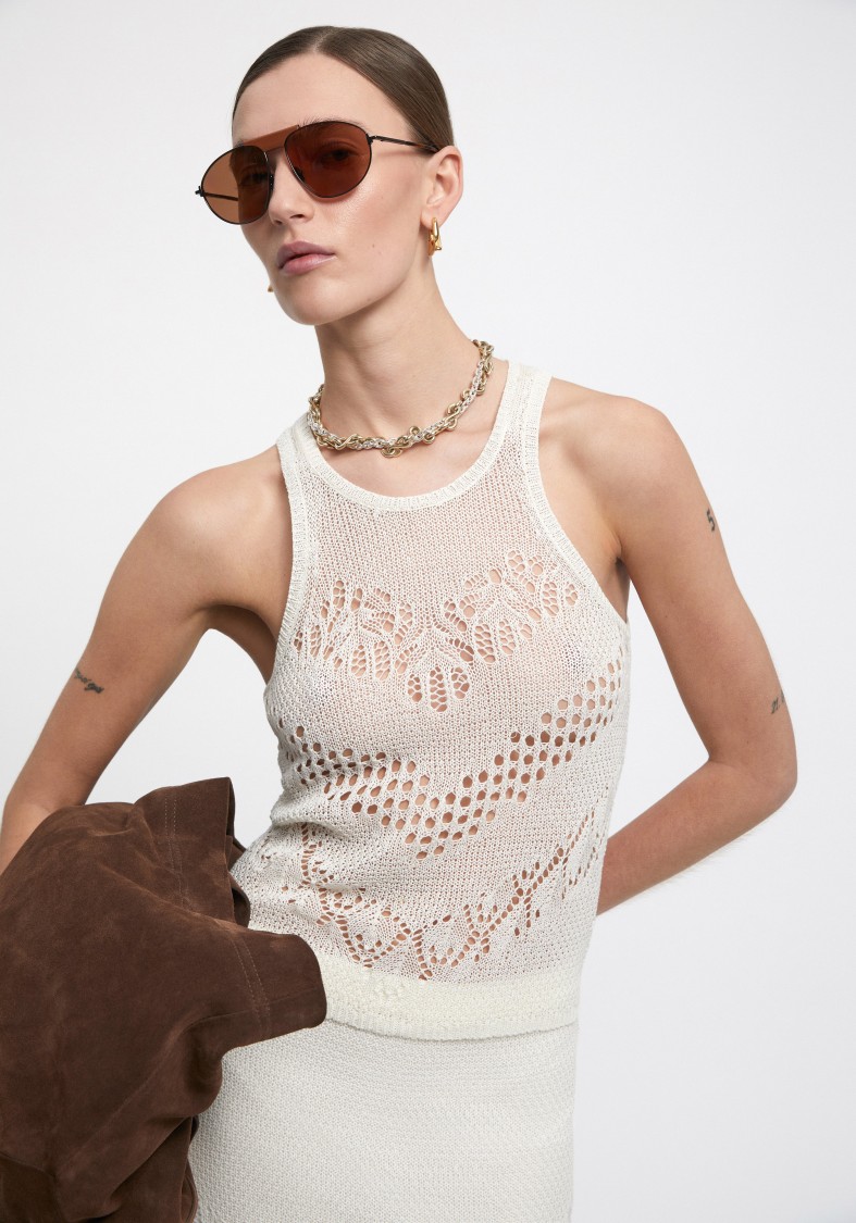 Shop Aeron Kismet - Lace Knit Top In Neutrals