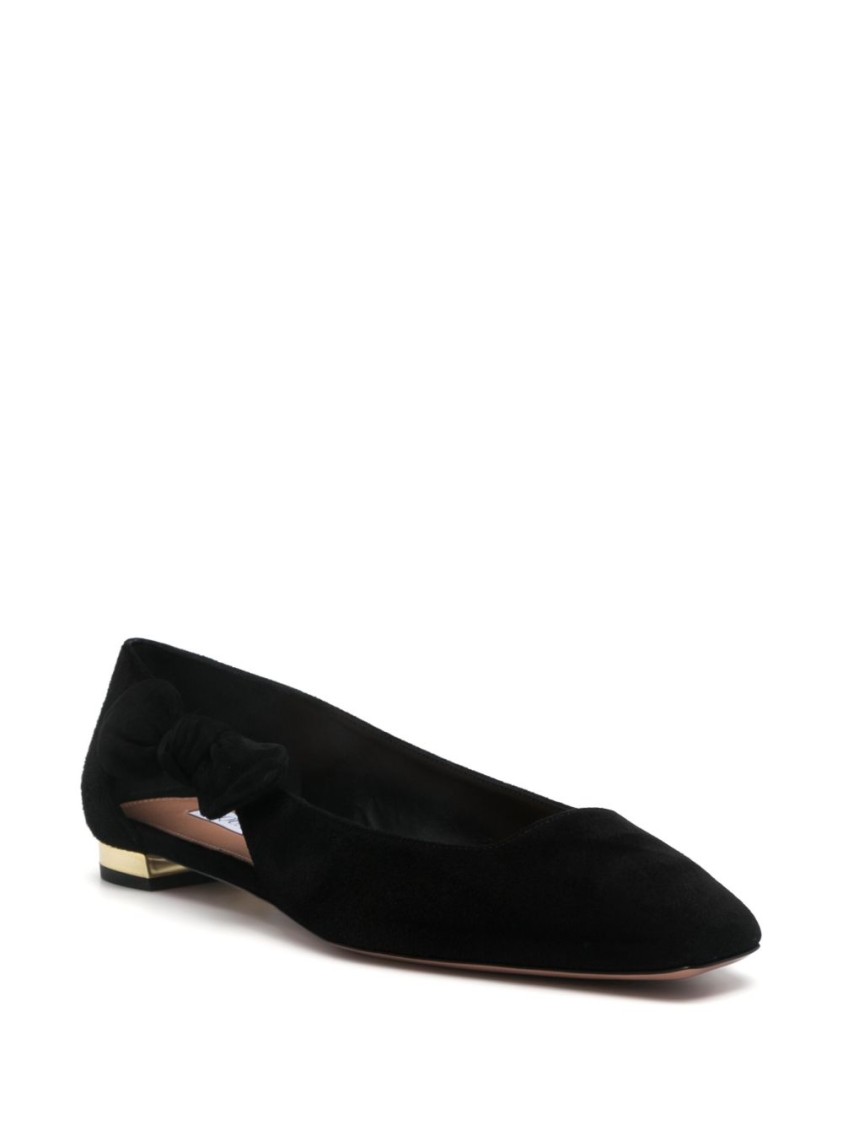 Aquazzura Very Bow Tie Suede Ballet Flats In Black