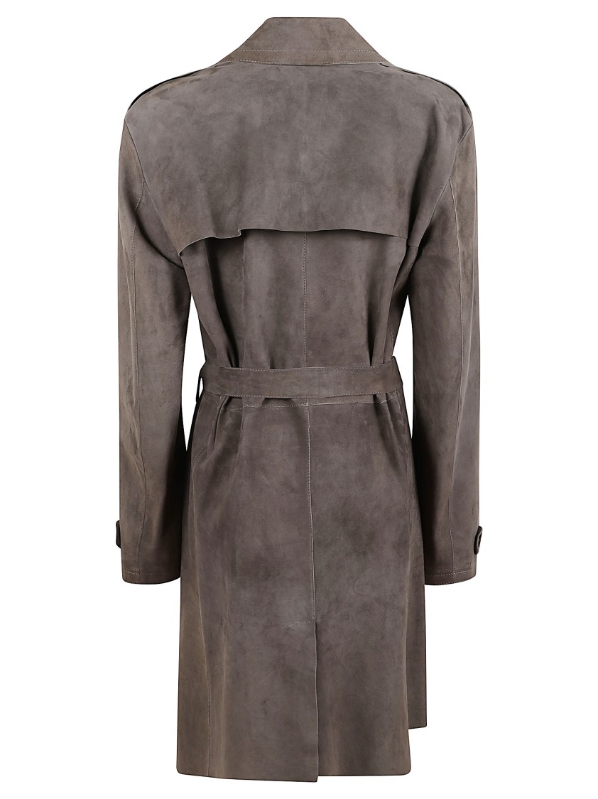 Salvatore Santoro Earth-toned Suede Trench Coat In Brown