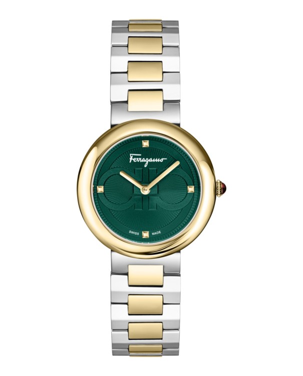 腕時計その他 Ferragamo Two-Tone Bracelet Watch With Green Guilloche Dial Salvatore Ferragamo Men's Vega Upper East Chronograph Two