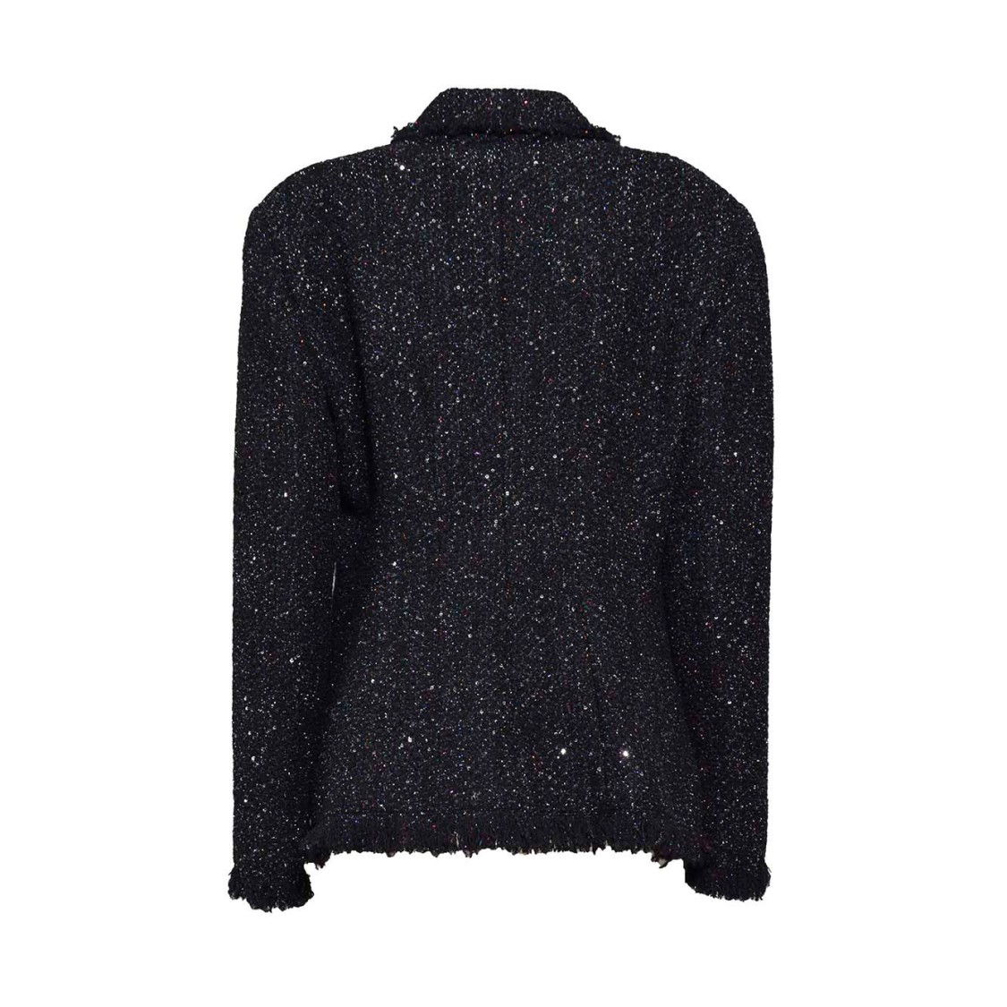 MSGM MSGM SINGLE BREASTED JACKET IN BLACK LUREX TWEED AND FRAYED EDGES