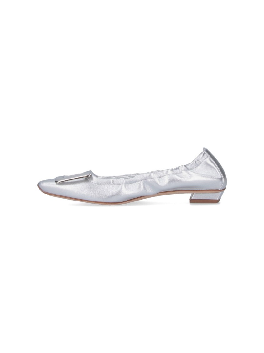 Roger Vivier Metallic Silver Leather Ballerina Flats With Draped Detailing In Silver