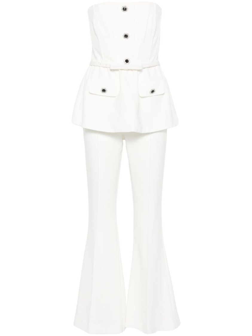Self-portrait Strapless Belted Embellished Stretch-crepe Jumpsuit In White