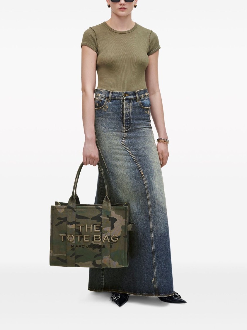 Marc Jacobs Camouflage Pattern Dark Green Tote Bag With Embroidered Logo In Gray