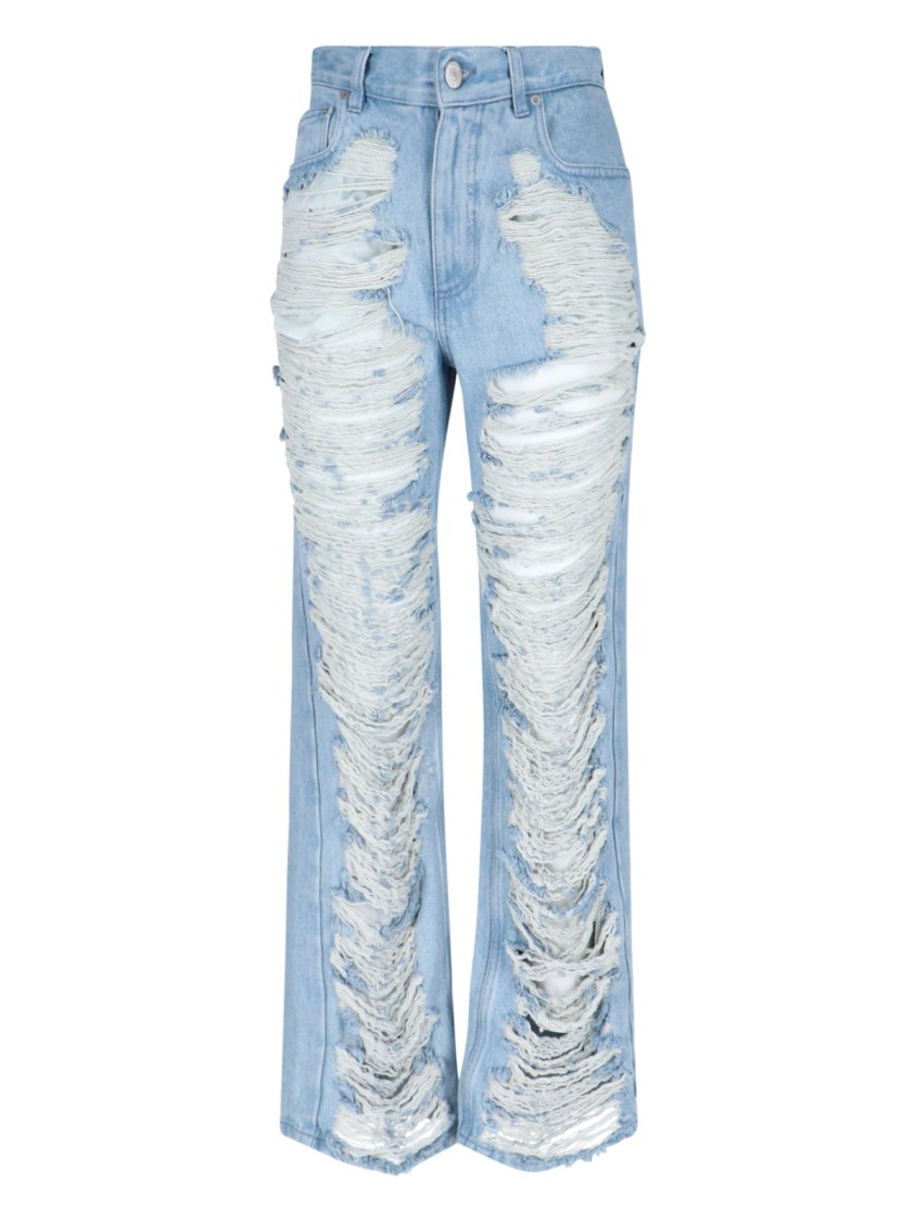 Shop Mm6 Maison Margiela Mm6 By Maison Margiela Destroyed Straight Jeans – Light Blue