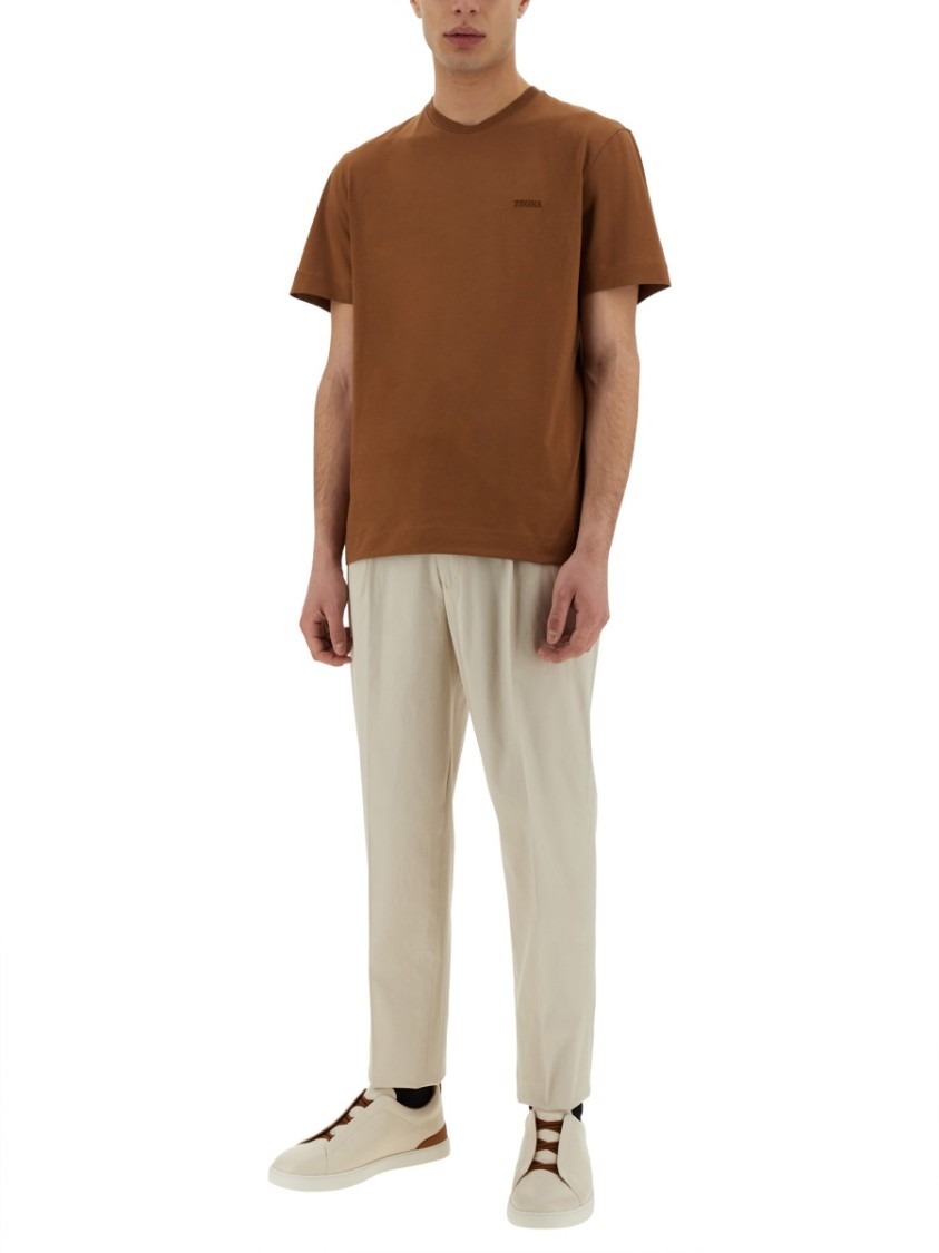 Shop Zegna Brown Regular Fit Cotton T-shirt