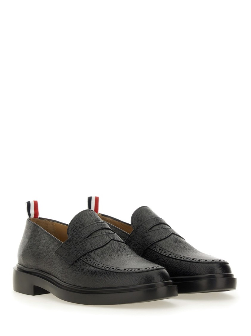 Thom Browne Black Slip-on Loafers With Loop Detail In Black